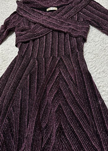 Mor Uzun Kollu Triko Elbise - Görsel 2