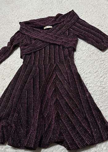 Mor Uzun Kollu Triko Elbise - Görsel 3