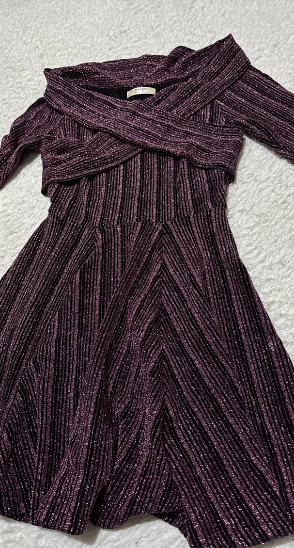 Mor Uzun Kollu Triko Elbise - Görsel 2