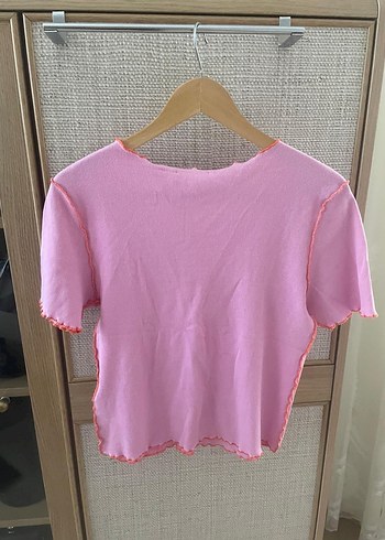 Kız Çocuk Pembe Kısa Kollu Keten Tişört - Görsel 3