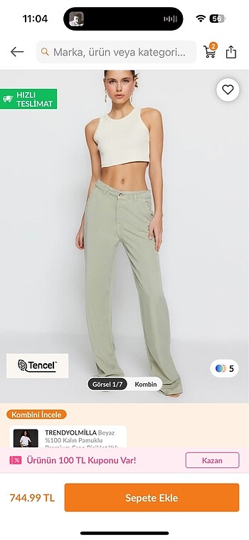 trendyolmilla mint yeşili liyosel pantolon