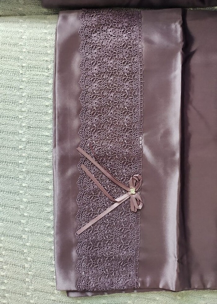 Saten çift kişilik Mürdüm renk nevresim takımı - Görsel 5