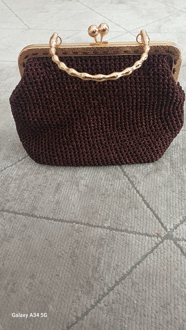 Kahverengi el örgü  Kadın Çanta - Görsel 2