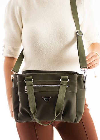 Haki Deri Fermuarlı Kadın Çanta - Görsel 4