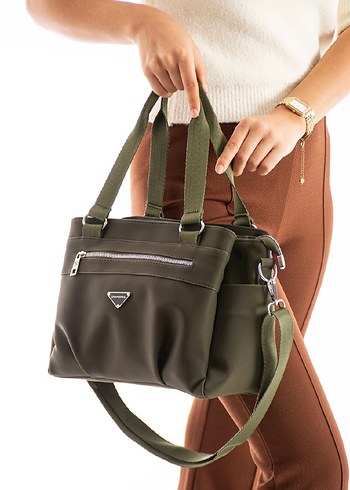 Haki Deri Fermuarlı Kadın Çanta - Görsel 3