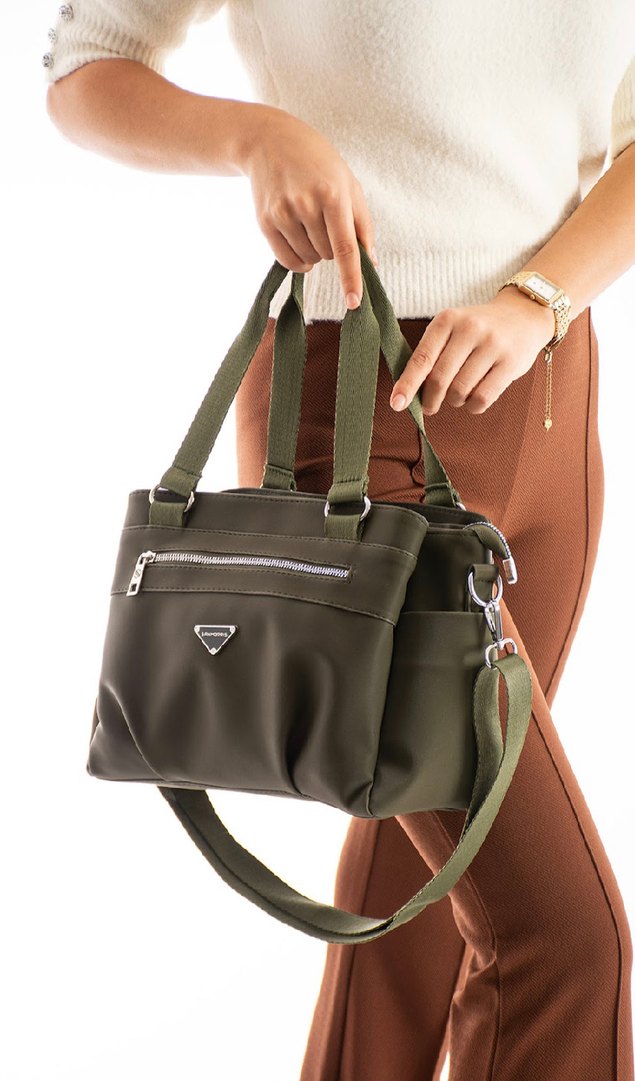 Haki Deri Fermuarlı Kadın Çanta - Görsel 3