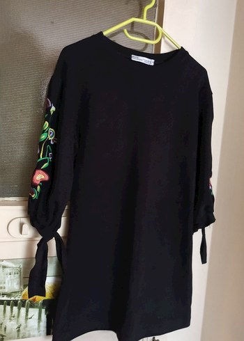 Çiçek Desenli Siyah mini elbise - Görsel 2