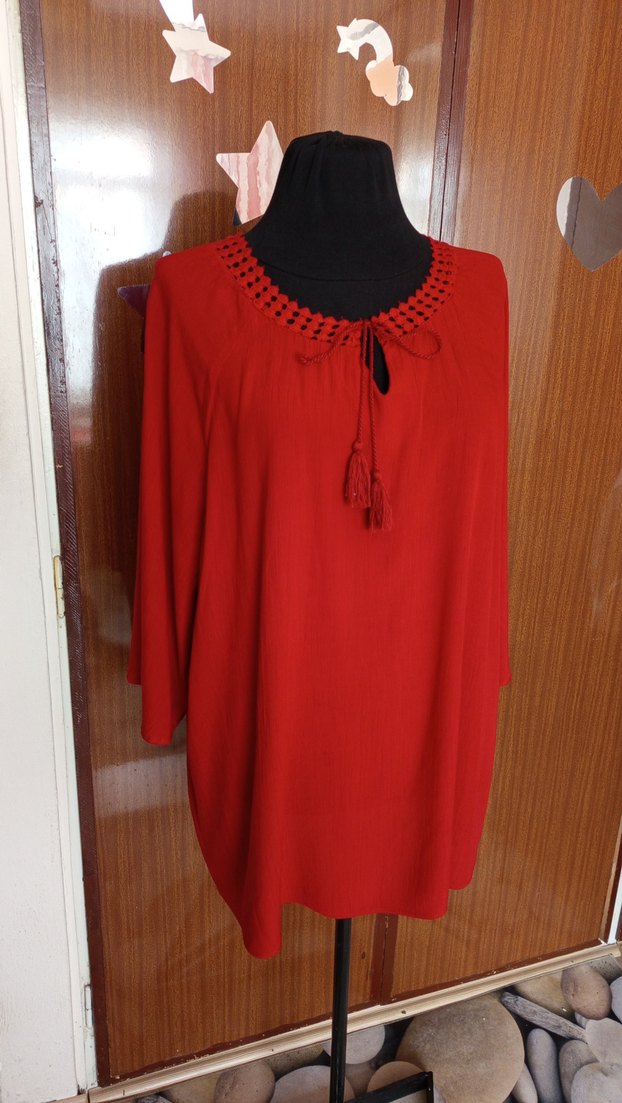 Püsküllü Kırmızı Bohem Kadın Bluz - Görsel 2