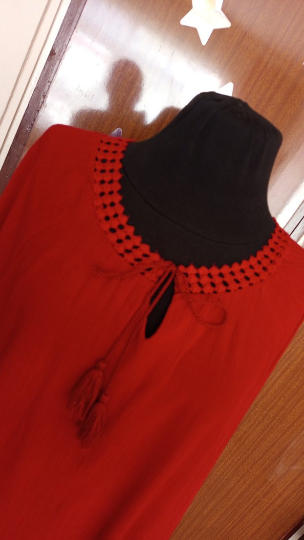 Püsküllü Kırmızı Bohem Kadın Bluz - Görsel 3