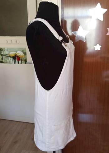 Beyaz Pamuklu Midi Kadın Kısa Salopet - Görsel 3