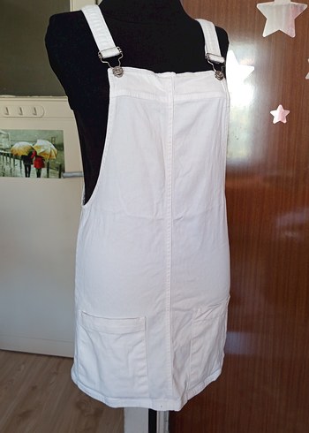 Beyaz Pamuklu Midi Kadın Kısa Salopet - Görsel 2