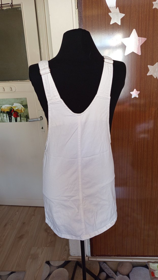 Beyaz Pamuklu Midi Kadın Kısa Salopet - Görsel 4