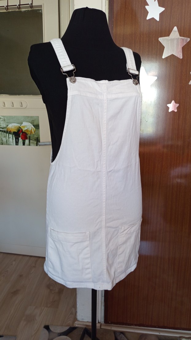 Beyaz Pamuklu Midi Kadın Kısa Salopet - Görsel 2