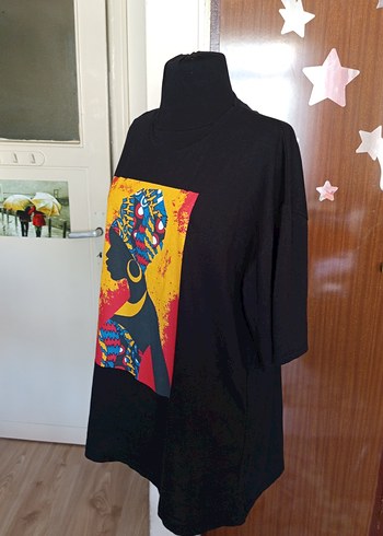 Bohem Siyah Baskılı Kadın Tişört - Görsel 2