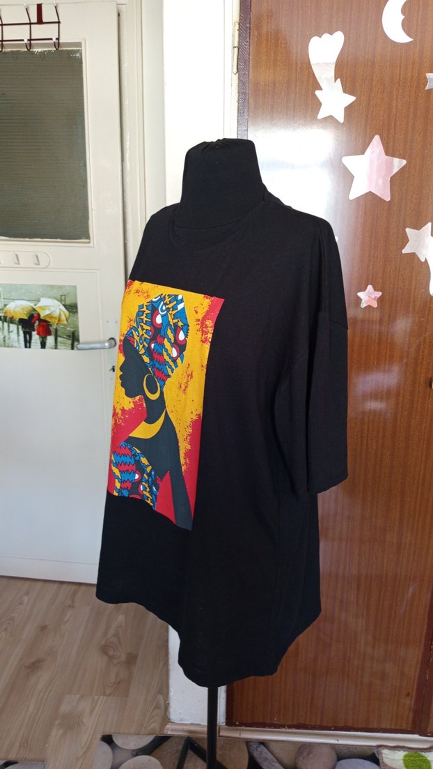 Bohem Siyah Baskılı Kadın Tişört - Görsel 2