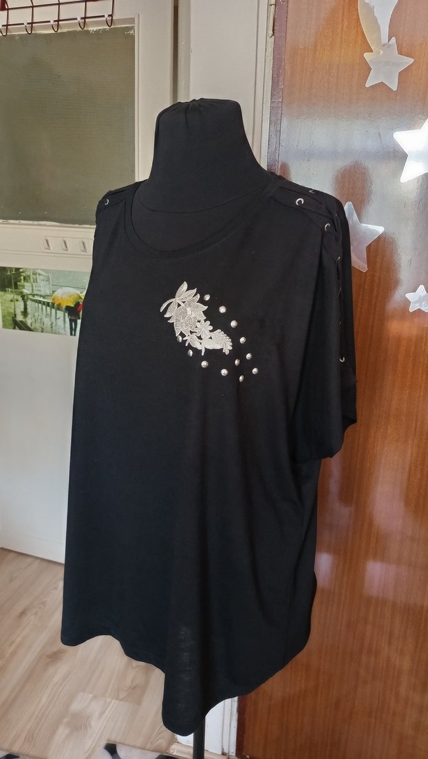 Siyah , Kısa Kollu, Gevşek Kesim - Görsel 2