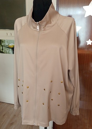 Bej Düğmeli Yüksek Yakalı Salaş Ceket - Görsel 5