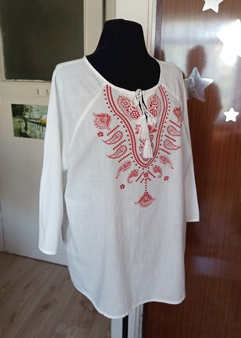 SIFIR  Beyaz Bohem Uzun Kollu Bluz - Görsel 2