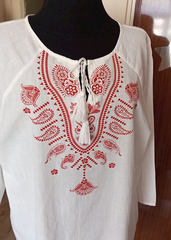 SIFIR  Beyaz Bohem Uzun Kollu Bluz - Görsel 3