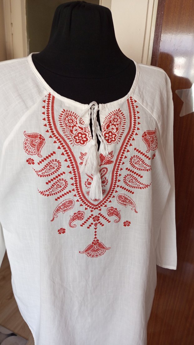 SIFIR  Beyaz Bohem Uzun Kollu Bluz - Görsel 3