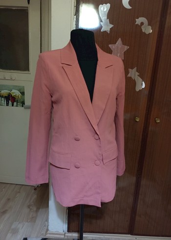 Pembe Düğmeli Kadın Midi Blazer Ceket - Görsel 2