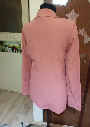 Pembe Düğmeli Kadın Midi Blazer Ceket - Görsel 4