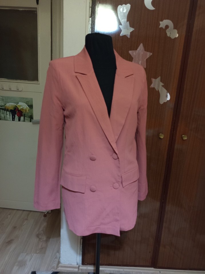Pembe Düğmeli Kadın Midi Blazer Ceket - Görsel 2
