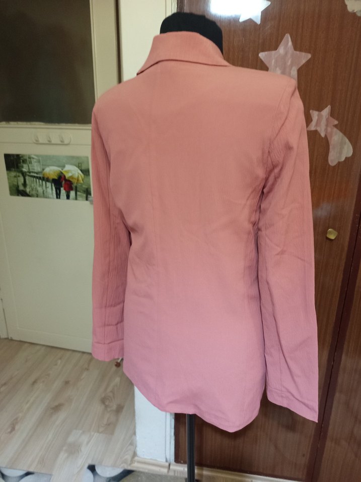 Pembe Düğmeli Kadın Midi Blazer Ceket - Görsel 4