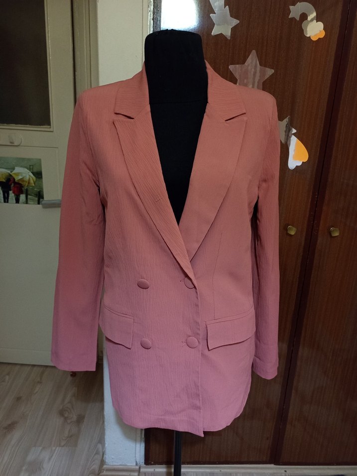 Pembe Düğmeli Kadın Midi Blazer Ceket - Görsel 5