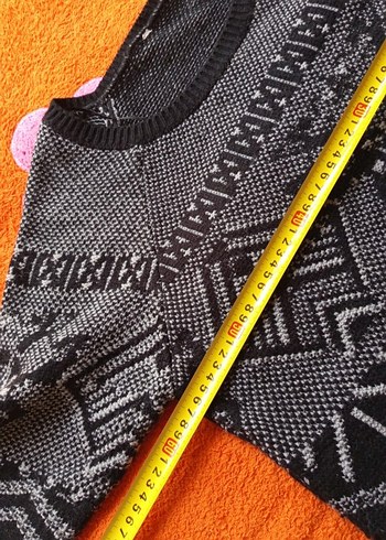 Gri Bohem Desenli Örme Kadın Kazak - Görsel 5