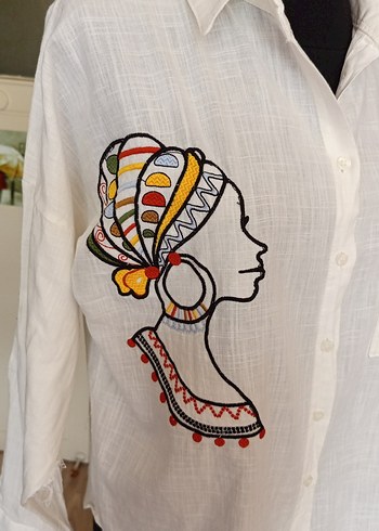 Nakışlı Bohem Kadın Gömlek Beyaz - Görsel 2