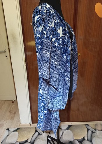 Mavi Batik Desenli Bohem Kadın Kimono - Görsel 2