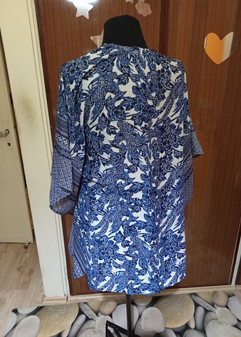 Mavi Batik Desenli Bohem Kadın Kimono - Görsel 3