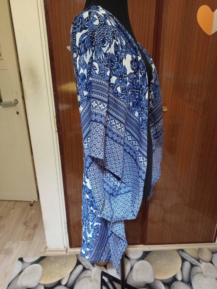 Mavi Batik Desenli Bohem Kadın Kimono - Görsel 2