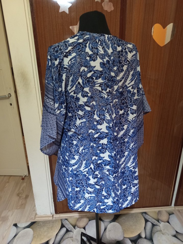 Mavi Batik Desenli Bohem Kadın Kimono - Görsel 3
