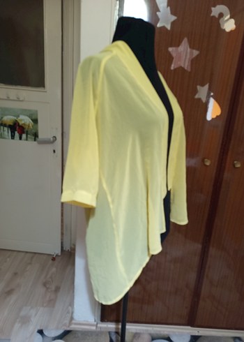 Sarı Midi Kadın Hırka, Salaş, Kısa Kollu - Görsel 2