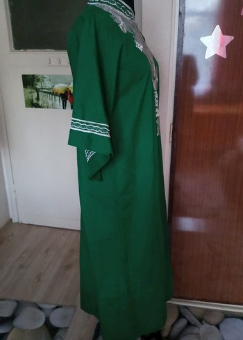 xl Beden yeşil Renk Sıfır Yeşil Nakışlı Uzun Kadın Elbisesi