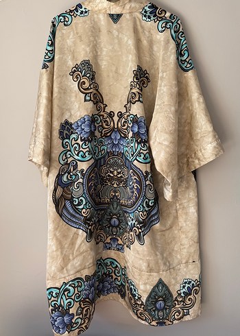 universal Beden çeşitli Renk Bej Bohem Uzun Kimono Batik Desenli