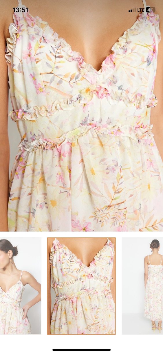 Trendyolmiila Çiçek Desenli V Yaka Uzun  Elbise - Görsel 3