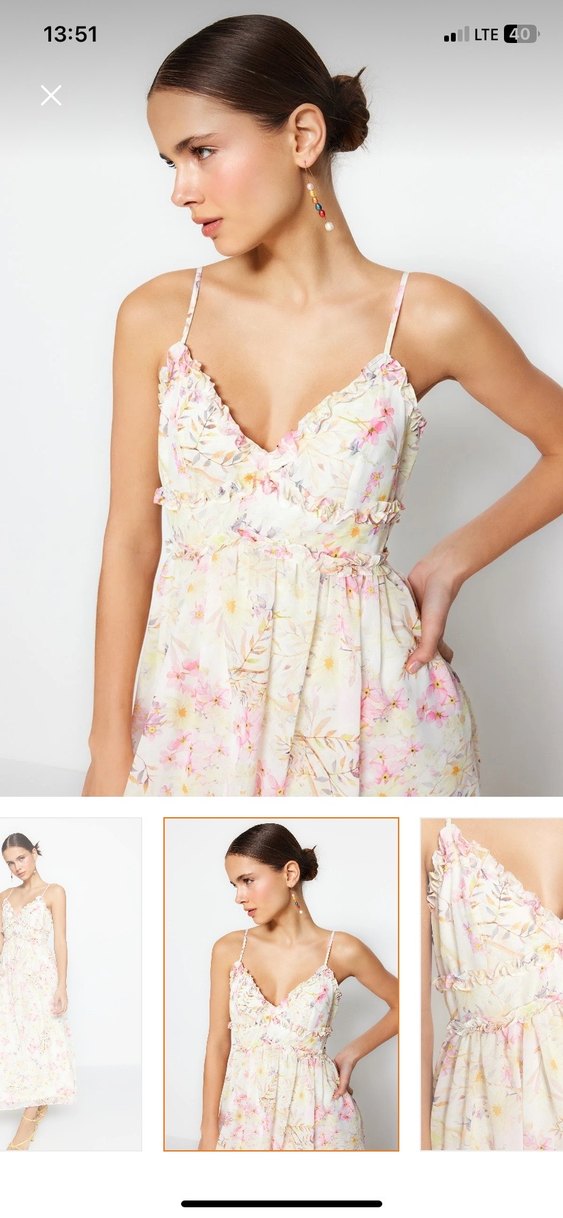 Trendyolmiila Çiçek Desenli V Yaka Uzun  Elbise - Görsel 2