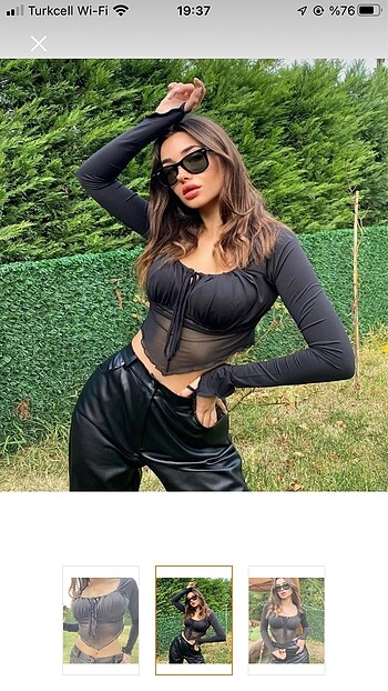 Siyah Transparan crop bluz - Görsel 2