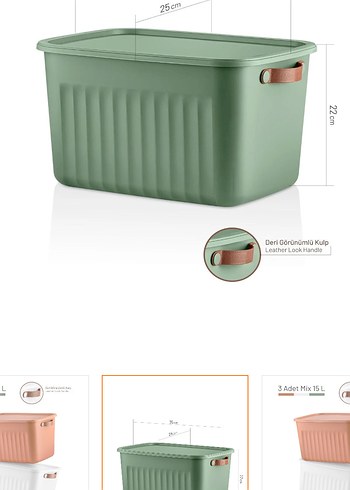 3'lü Pastel Renkli 15 L Saklama Kutusu Seti - Görsel 2