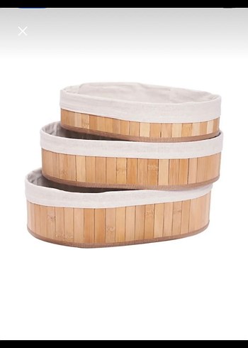 Bej Ahşap ve Kumaş Saklama Sepetleri - Görsel 3