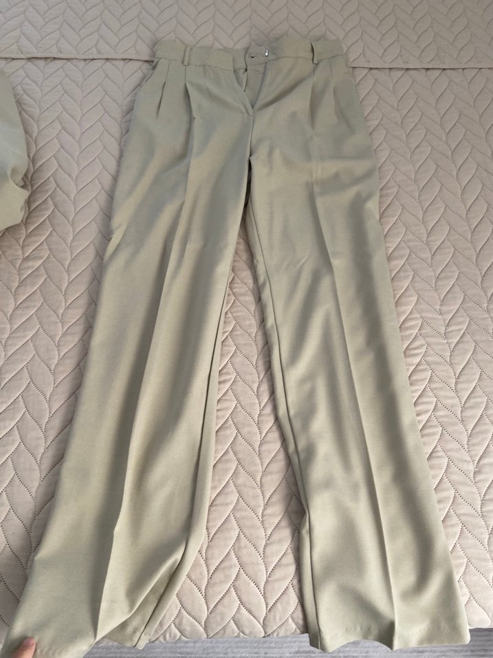 Bej Kadın Keten Kumaş Uzun Pantolon - Görsel 3