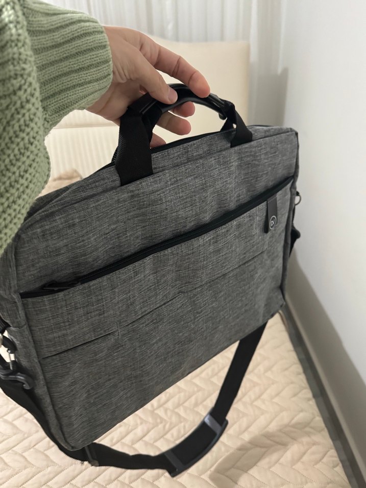 Gri Kadın Laptop Çantası Fermuarlı - Görsel 5