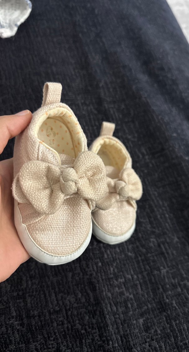 Kız Bebek Örgü Kumaş Fiyonklu İlk Adım Ayakkabısı - Görsel 3