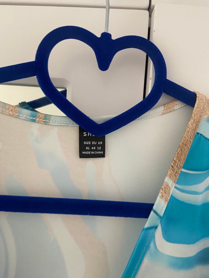 Mavi Bağlama Desenli Uzun Kollu Elbise - Görsel 5