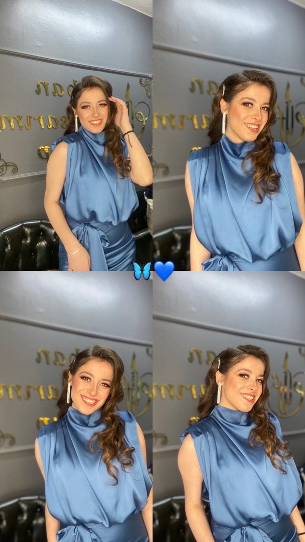 Mavi Parlak Drapeli Midi Abiye Elbise - Görsel 2