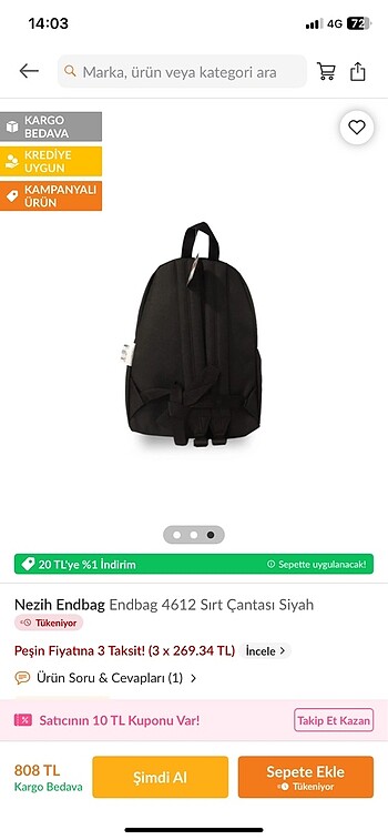 Endbag Siyah Sırt Çantası