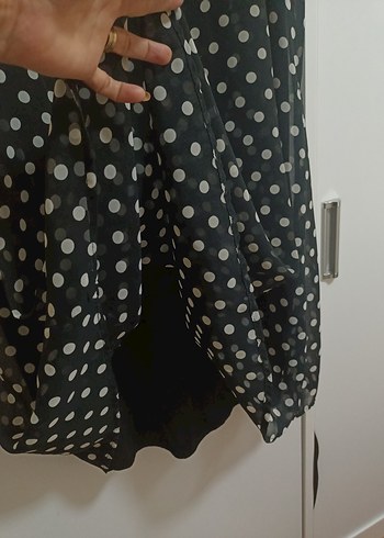 Puantiye Desenli Siyah şifon  Elbise - Görsel 5